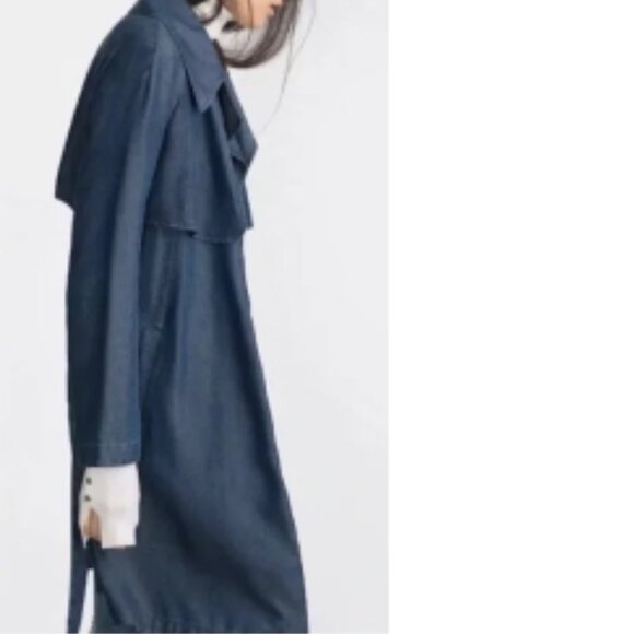 BNWT Zara Lyocell Basic Denim Couture Belted Trench Sashay Duster (S) - Picture 4 of 10